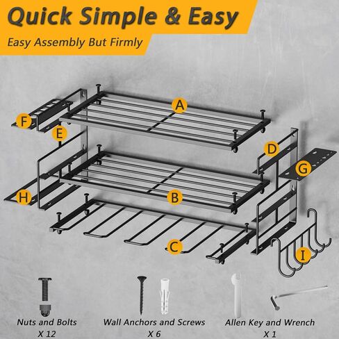 منظم أدوات الطاقة على الحائط - حامل مثقاب عالي التحمل - حامل أدوات ورف تخزين لتنظيم المرآب، رف شماعات مثقاب لاسلكي 3 طبقات مع مفك براغي/زردية/حامل مطرقة in Kuwait