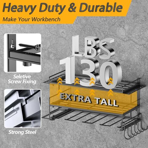 منظم أدوات الطاقة على الحائط - حامل مثقاب عالي التحمل - حامل أدوات ورف تخزين لتنظيم المرآب، رف شماعات مثقاب لاسلكي 3 طبقات مع مفك براغي/زردية/حامل مطرقة in Kuwait