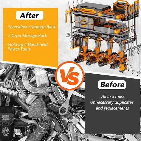 منظم أدوات الطاقة على الحائط - حامل مثقاب عالي التحمل - حامل أدوات ورف تخزين لتنظيم المرآب، رف شماعات مثقاب لاسلكي 3 طبقات مع مفك براغي/زردية/حامل مطرقة in Kuwait