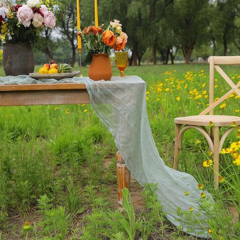 DOLOPL Beige Table Runner 10FT Cheesecloth Table Runner for Wedding Decorations Gauze Cheese Cloth Table Runner for Baby Shower Decorations Sheer Centerpiece Table Decorations Party in Kuwait