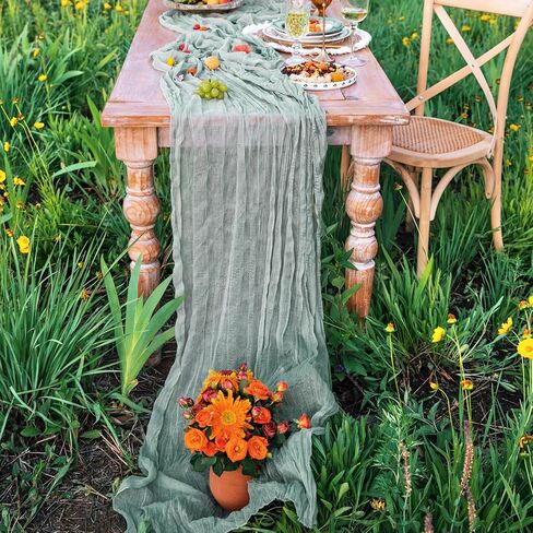 DOLOPL Beige Table Runner 10FT Cheesecloth Table Runner for Wedding Decorations Gauze Cheese Cloth Table Runner for Baby Shower Decorations Sheer Centerpiece Table Decorations Party in Kuwait