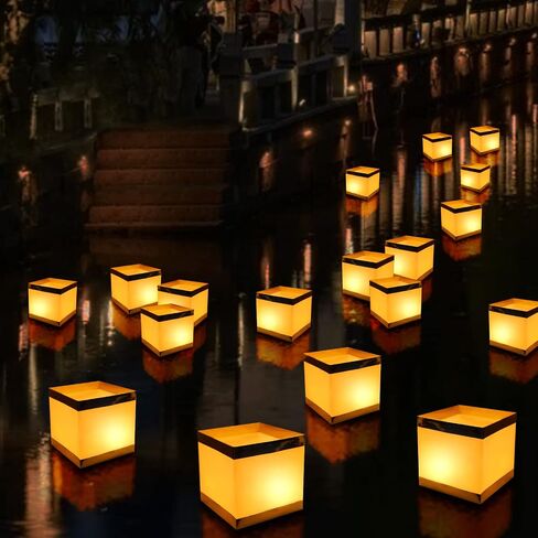 12Pack Reusable Floating Water Lanterns, Square Lanterns with LED Flameless Candles,Table Lanterns Decorative Outdoor for Weeding,Lawn,Pool ,Wishing in Saudi Arabia