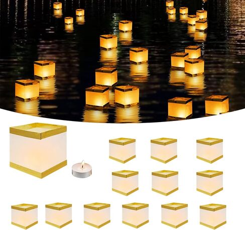 12Pack Reusable Floating Water Lanterns, Square Lanterns with LED Flameless Candles,Table Lanterns Decorative Outdoor for Weeding,Lawn,Pool ,Wishing in Saudi Arabia