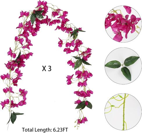 IPOPU 6.23 ft 3 PCS Bougainvillea Artificial Flowers Bougainvillea Garland Bougainvillea Artificial Garland Silk Flowers for Wedding Arch Home Party Craft Art Table Runner Decor(Fuchsia) in Saudi Arabia