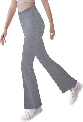 Girls' Leggings Cross Flare Pants Black High Waist Soft Stretchy Full Length Yoga Bootcut Pants for Kids Teens Dance in Saudi Arabia