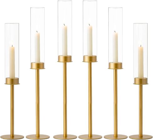 Hewory Black Candlestick Holders Hurricane Candle Holder: 3Pcs Taper Candle Holder Candelabra Centerpieces, Tall Candle Stick Candle Holder with Candle Cover for Wedding Dinner Christmas Decor in Saudi Arabia