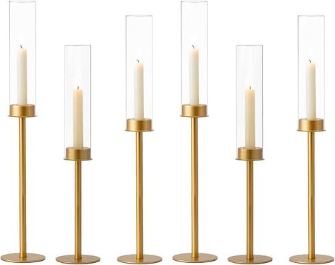 Hewory Black Candlestick Holders Hurricane Candle Holder: 3Pcs Taper Candle Holder Candelabra Centerpieces, Tall Candle Stick Candle Holder with Candle Cover for Wedding Dinner Christmas Decor in Saudi Arabia