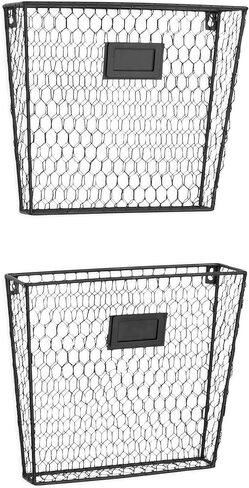 MyGift Wall Mounted Black Chicken Wire Metal Magazine Holder and Documents and Files Storage Organizer Bin with Chalkboard Label Inserts, Set of 2 in Saudi Arabia