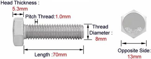 Junter 10 قطعة M8-1.0x60 مللي متر غرامة موضوع متري عرافة البراغي 304 مسدس من الفولاذ المقاوم للصدأ الخيوط بالكامل مسامير DIN933 in Kuwait