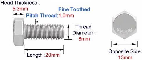 Junter 10 قطعة M8-1.0x60 مللي متر غرامة موضوع متري عرافة البراغي 304 مسدس من الفولاذ المقاوم للصدأ الخيوط بالكامل مسامير DIN933 in Kuwait