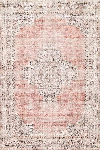 Washable Vintage Rug 2x3 Entrance Rug Non-Slip Indoor Doormat, Bedroom Kitchen Entrance Bathroom Boho Small Rugs (Pink Rug) in Saudi Arabia