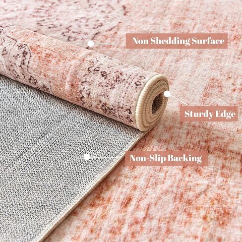 Washable Vintage Rug 2x3 Entrance Rug Non-Slip Indoor Doormat, Bedroom Kitchen Entrance Bathroom Boho Small Rugs (Pink Rug) in Saudi Arabia