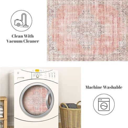 Washable Vintage Rug 2x3 Entrance Rug Non-Slip Indoor Doormat, Bedroom Kitchen Entrance Bathroom Boho Small Rugs (Pink Rug) in Saudi Arabia