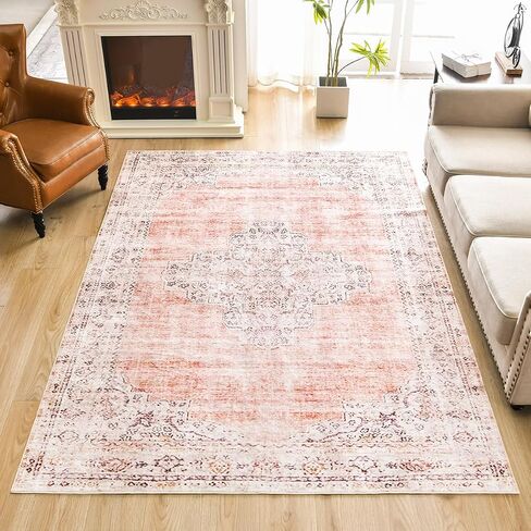 Washable Vintage Rug 2x3 Entrance Rug Non-Slip Indoor Doormat, Bedroom Kitchen Entrance Bathroom Boho Small Rugs (Pink Rug) in Saudi Arabia