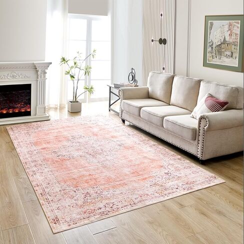 Washable Vintage Rug 2x3 Entrance Rug Non-Slip Indoor Doormat, Bedroom Kitchen Entrance Bathroom Boho Small Rugs (Pink Rug) in Saudi Arabia