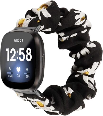 Lijianlan Scrunchie Elastic Watch Band Fit for Fitbit Versa 4/Versa 3/Sense 2/Sense, Soft Cloth Pattern Printed Fabric Wristband Replacement for Fitbit Versa4 Women in Saudi Arabia