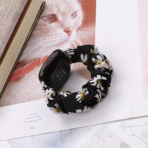Lijianlan Scrunchie Elastic Watch Band Fit for Fitbit Versa 4/Versa 3/Sense 2/Sense, Soft Cloth Pattern Printed Fabric Wristband Replacement for Fitbit Versa4 Women in Saudi Arabia