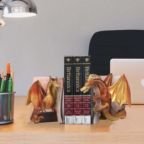 Dragon Decorative Bookend, 1 Pair Vintage Shelf Decor, Gothic Dragon Bookends, Medieval Evil Dragon Book Ends, Dragon Bookshelf Decorations, Gold Copper in Saudi Arabia