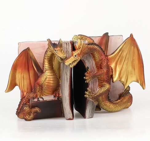 Dragon Decorative Bookend, 1 Pair Vintage Shelf Decor, Gothic Dragon Bookends, Medieval Evil Dragon Book Ends, Dragon Bookshelf Decorations, Gold Copper in Saudi Arabia