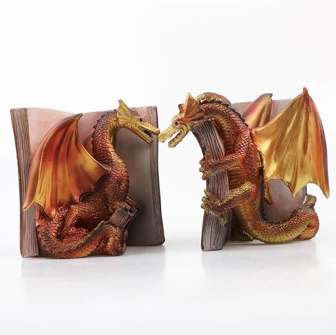 Dragon Decorative Bookend, 1 Pair Vintage Shelf Decor, Gothic Dragon Bookends, Medieval Evil Dragon Book Ends, Dragon Bookshelf Decorations, Gold Copper in Saudi Arabia