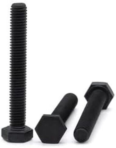 M12-1.75 x 35mm (8 Pcs) Black Hex Bolt, Black Hex Head Screws Bolts, Alloy Steel, Grade 12.9, Black Oxide Finish, Fully Threaded, Standard DIn933 in Kuwait
