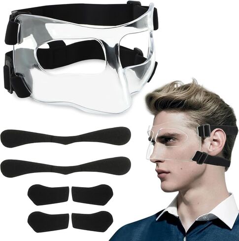 Nose Guard for Broken Nose, Adjustable Face Shield Mask for Soccer and Basketball with Foam Padding, Clear Face Guard Sports, Training Face Mask Nose Protector for Men and Women in Saudi Arabia