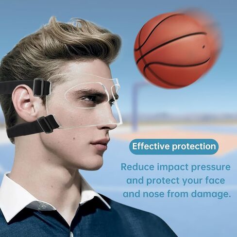 Nose Guard for Broken Nose, Adjustable Face Shield Mask for Soccer and Basketball with Foam Padding, Clear Face Guard Sports, Training Face Mask Nose Protector for Men and Women in Saudi Arabia