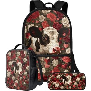 3D Dachshund Dog Print Backpack Set 17 Inch Schoolbag Large Capacity Bookbag Lunch Box Pencil Case Lightweight Travel Laptop Backpacks Rucksack Daypack with Zippered Pockets