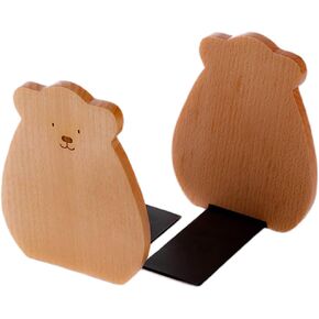 Wooden Bookends for Shelves, Non-Slip Bookends, Heavy Duty Bookend for Books and CD (1 Pair) (Beech)