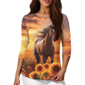 Showudesigns Shirts for Women 3/4 Sleeve Tops Casual Loose Fit Blouses Summer Tees