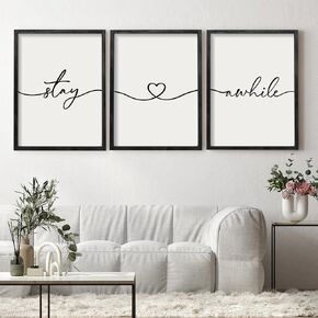 Houmury Set of 3 Framed Farmhouse Rustic Stay Awhile Wall Sign 11"x14" for Home Living Room Guest Room Entryway Wall Decor with Solid Wood Frame (11 * 14 Gray)…