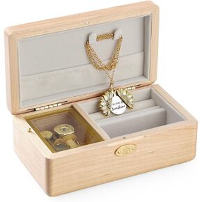 Vintage Jewelry Box Wind Up Musical Boxs Case for Gifts for Christmas Birthday and Valentine's Day (Walnut Wood, Tune : You are My Sunshine)