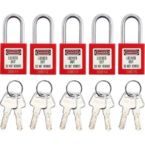 Safety Lockout Padlock Sets, OSHA Compliant 5 Red Lockout Tagout Locks, Keyed Differently Loto Locks (2 Keys Per Lock) for Lock Out Tag Out Stations