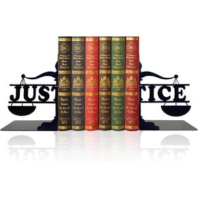 Justice Metal Bookends for Bookshelf, Black Magic Book Stopper, Lawyer Gifts for Law Student Friends, Study Room Home Office Decor