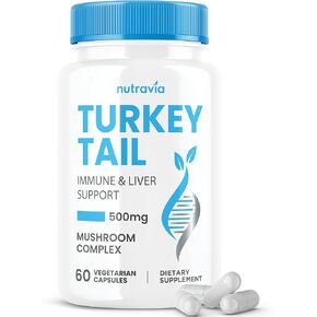 كبسولات فطر ذيل الديك الرومي، نظام المناعة الطبيعي ودعم الجهاز الهضمي، مستخلص ذيل الديك الرومي 500 مجم مسحوق لكل وجبة، حبوب ذيل الديك الرومي، صنع في الولايات المتحدة الأمريكية، تركيبة حقيقية تم اختبارها معملًا نباتيًا (60 كبسولة) in Kuwait