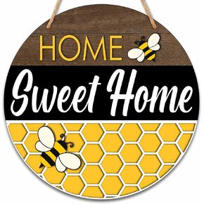 Welcome Sign for Front Door, Home Sweet Home Round Hanging Sign With Rope, Sunflower Wall Decor For Farmhouse Home Front Door Porch, Housewarming Gifts for Family Friend, A14