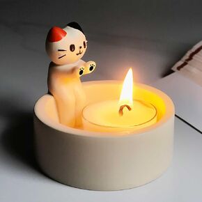 Cartoon Kitten Candle Holder, Cats Warming Paws Candle Holder, Handcrafted Scented Tealight Candle Holder, Cute Home Decor Gift for Cats Lovers-Monochrome