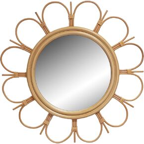 27" Handmade Farmhouse Large Rattan Mirror for Wall Decor, Round Entryway Boho Mirror for Living Room Decor, Large Circle Wooden Mirror for Bathroom Hallway Decor