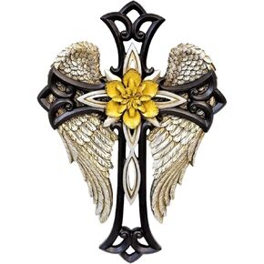 Angel Wings Cross with Flower Spiritual Wall Art Wall Cross Hanging Décor Blessing Religious Gift Decorating Collection