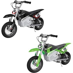 Razor Kid and Teen Dirt Rocket 24 Volts High Torque Electric Motorcycle with Pneumatic Tires, Speeds up to 14 Miles Per Hour, 2 Pack, Black/Green
