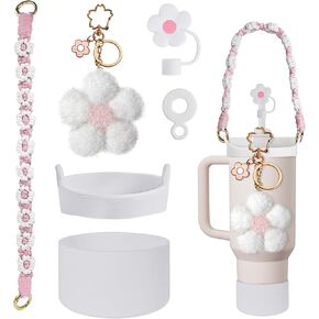 Stanley Cup Accessories Set Including 1 pcs Silicone Stanley Cup Boot, 1 pcs Silicone Straw Cover, 1 pcs Water Bottle Handle Strap, 1pcs Stanley Charms for Stanley 40 & 30oz Tumbler, Purple