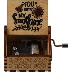 Wooden Hand Cranked Music Box, You are My Sunshine Music Painting Boutique Gift, Wooden Hand Cranked, Wooden Retro Carved Pattern, You are My Sunshine Painting Style