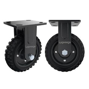 Swivel Heavy Duty Caster Wheel, 8 Inch*2, 1000lb Capacity, Black Rim, Solid rubber, Cast Iron,Brake Casters,Outdoor, Flat Free for Carts, Dolly, Workbench,Trolley,DIY tools