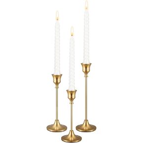 Gold Candlestick Holders Taper Candle Holder - Set of 3 Pcs Brass Gold Candle Stick Holder Centerpieces Decorations for Table, Mantel, Wedding, Dinning, Party(Candles not Include)