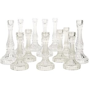Koyal Wholesale Distressed Vintage Glass Taper Candle Holders Assorted Sizes (Clear), 12 Pack