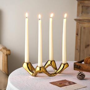 Ceramic Taper Candle Holder Black Candlestick Holders, Modern Candle Holders for Candlesticks with 4 Holes, Table Centerpiece Candle Stick Holders for Dinning Wedding Party Home Decor