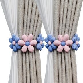 2pcs Curtain Ties Flower Curtain Buckles, Flower Curtain Tiebacks Simplicity Curtain Ties with Buttons,Decorative Curtain Tie Backs for Curtains Bedroom Window (Orange+Yellow)