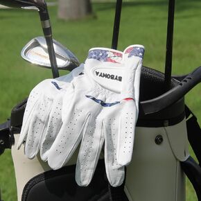 100% Cabretta Men's Golf Gloves, Durable All Weather Golf Gloves Men Right Handed Golfer, Breathable, Grip Soft Comfortable USA Flag Golf Gloves Men Pack of 2
