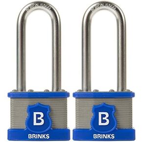 BRINKS - 44mm XT Series Commercial Laminated Steel Padlock with 2 3/8" Shackle, 2-Pack - Weather Resistant and Hardened Boron Steel Shackle