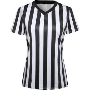 Referee Shirt Womens Ref Jersey Black and White Stripe Uniform for Basketball Football Soccer Halloween Costume